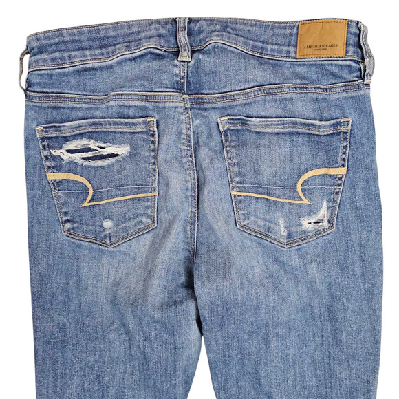 American Eagle Jeggings Womens Size 8 Blue Distressed Denim Casual Super Stretch - Picture 6 of 15